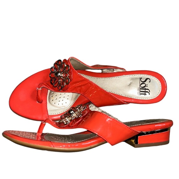 Sofft Orange Patent Leather Sandals With Flower Detail Size 8.5 - Picture 3 of 8